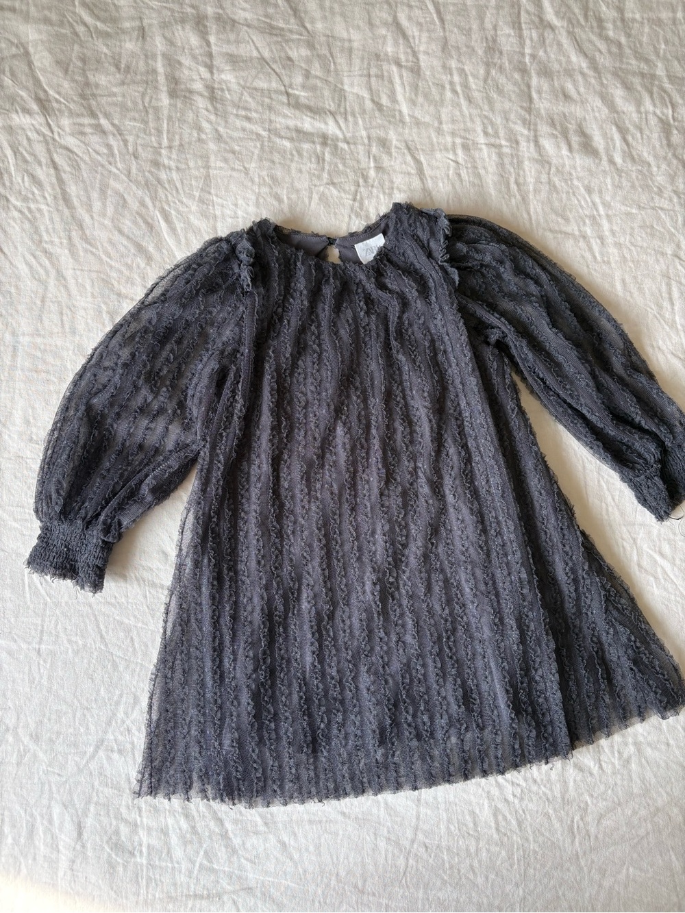 Zara Dark Gray Textured Long Sleeve Dress